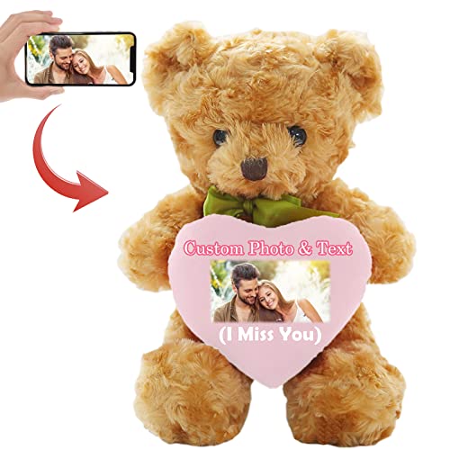 MeterBear Personalisierter Teddybär mit Text+ Foto Auf Herz, ValentinsGeschenke für sie Geschenke für Frauen Weihnachten Geburtstagsgeschenk für ihn Es Mir Leid Geschenke für sie (40cm) von MeterBear