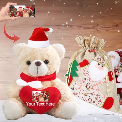 MeterBear Personalisierter Teddybär mit Text+Foto, Weihnachten Teddybär mit Weihnachtsschmuck als Personalisierte Geschenke für Frauen Weihnachten/Geschenke für Männer Weihnachten (20cm) von MeterBear