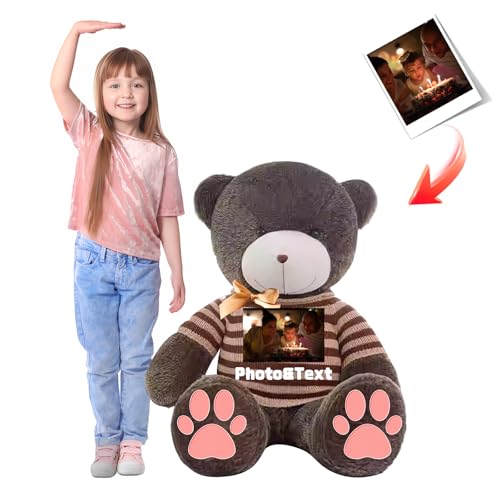 MeterBear Teddybär Groß Personalisiert ValentinsGeschenke, 140 cm Großer Teddybär mit Namen Foto Geschenk Weihnachten ValentinsGeschenke für Männer Geburtstagsgeschenk Abschluss Geschenk (140 cm) von MeterBear