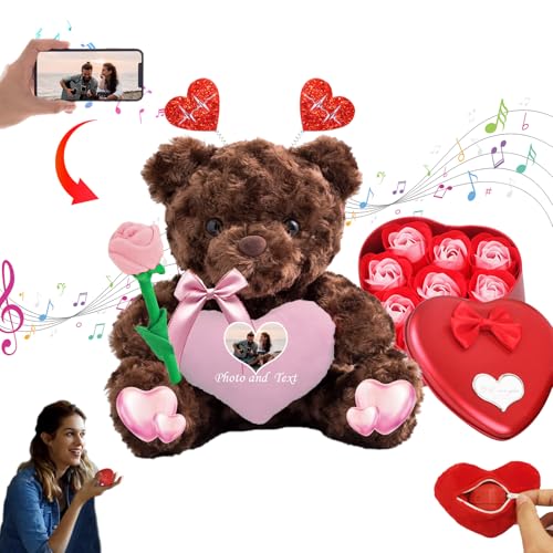 MeterBear Teddybär Valentinstag Personalisierte mit Foto+Text, Valentine Teddybär als Personalisierte Frauen Männer (20 cm) von MeterBear