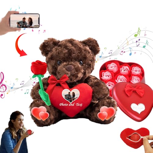 MeterBear Teddybär Valentinstag Personalisierte mit Foto+Text, Valentine Teddybär als Personalisierte Frauen Männer (20 cm) von MeterBear