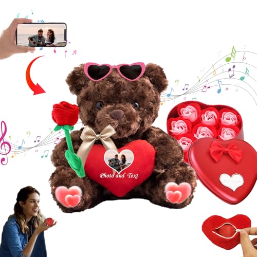 MeterBear Teddybär Valentinstag Personalisierte mit Foto+Text, Valentine Teddybär als Personalisierte Frauen Männer (20 cm) von MeterBear