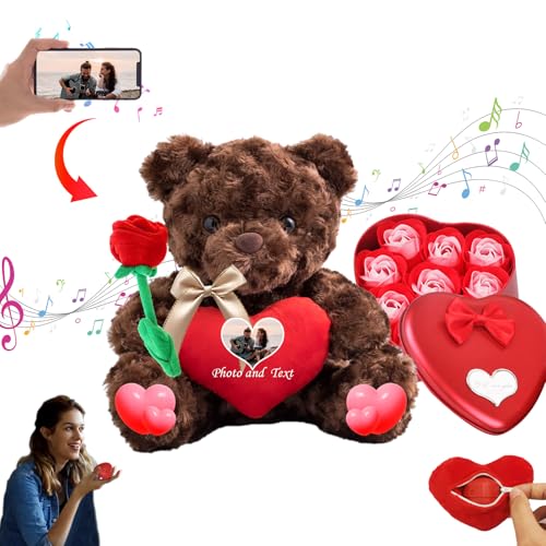 MeterBear Teddybär Valentinstag Personalisierte mit Foto+Text, Valentine Teddybär als Personalisierte Frauen Männer (20 cm) von MeterBear