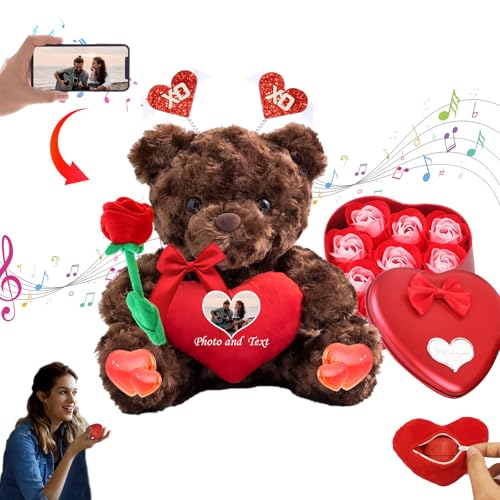 MeterBear Teddybär Valentinstag Personalisierte mit Foto+Text, Valentine Teddybär als Personalisierte Frauen Männer (20 cm) von MeterBear