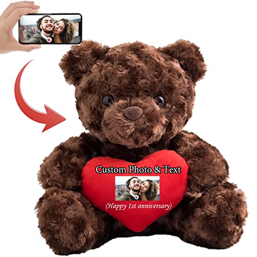 MeterBear Teddybär mit Personalisierter Text+ Foto, Teddybär mit Herz für Geschenke für Männer Weihnachten Hochzeit Jubiläum Geburtstagsgeschenk Besondere ValentinsGeschenkee für sie (20cm) von MeterBear