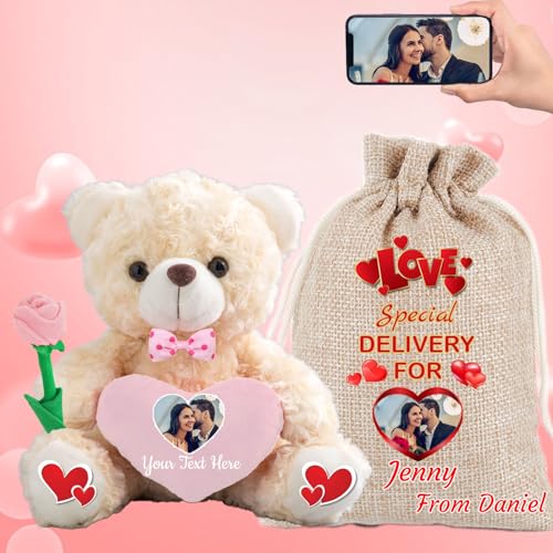 MeterBear Teddybär mit Personalisierter Text+ Foto, Teddybär mit Herz für Geschenke für Männer Weihnachten Hochzeit Jubiläum Geburtstagsgeschenk Besondere ValentinsGeschenkee für sie (20cm) von MeterBear