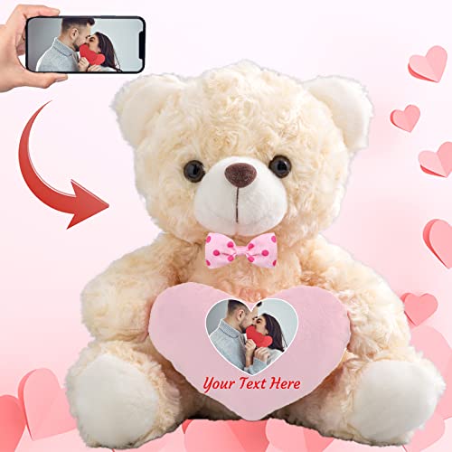 MeterBear Teddybär mit Personalisierter Text+ Foto, Teddybär mit Herz für Geschenke für Männer Weihnachten Hochzeit Jubiläum Geburtstagsgeschenk Besondere ValentinsGeschenkee für sie (20cm) von MeterBear