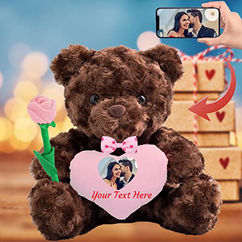 MeterBear Teddybär mit Personalisierter Text+ Foto, Teddybär mit Herz für Geschenke für Männer Weihnachten Hochzeit Jubiläum Geburtstagsgeschenk Besondere ValentinsGeschenkee für sie (20cm) von MeterBear