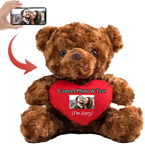 MeterBear Teddybär mit Personalisierter Text+ Foto, Teddybär mit Herz für Geschenke für Männer Weihnachten Hochzeit Jubiläum Geburtstagsgeschenk Besondere ValentinsGeschenkee für sie (20cm) von MeterBear