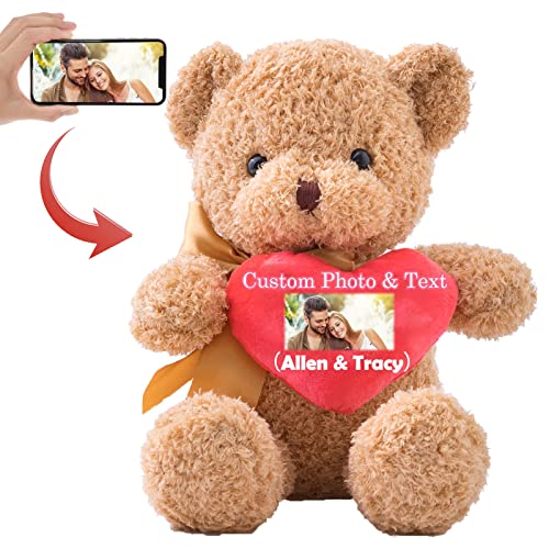 MeterBear Teddybär mit Personalisierter Text+ Foto, Teddybär mit Herz für Geschenke für Männer Weihnachten Hochzeit Jubiläum Geburtstagsgeschenk Besondere ValentinsGeschenkee für sie (25cm) von MeterBear