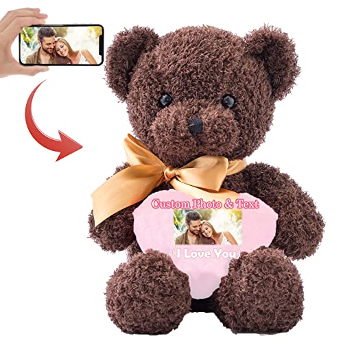 MeterBear Teddybär mit Personalisierter Text+ Foto, Teddybär mit Herz für Geschenke für Männer Weihnachten Hochzeit Jubiläum Geburtstagsgeschenk Besondere ValentinsGeschenkee für sie (30cm) von MeterBear