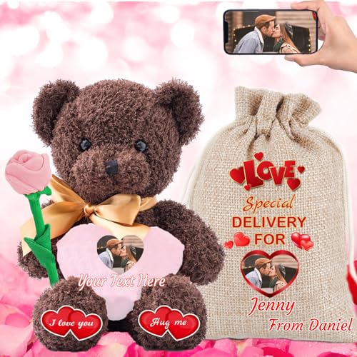 MeterBear Teddybär mit Personalisierter Text+ Foto, Teddybär mit Herz für Geschenke für Männer Weihnachten Hochzeit Jubiläum Geburtstagsgeschenk Besondere ValentinsGeschenkee für sie (40cm) von MeterBear