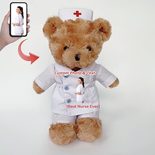 MeterBear Teddybär mit Personalisierter Text+Foto für Arzt Krankenschwester Geschenk Geschenke für Frauen Weihnachten Geburtstagsgeschenk ValentinsGeschenke für sie ValentinsGeschenkee (25cm) von MeterBear