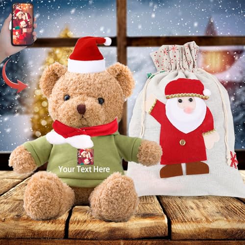 MeterBear Weihnachten Personalisierter Teddybär mit Text+Foto, Weihnachten Teddybär mit Deko Weihnachtsschmuck als Personalisierte Geschenke für Frauen Weihnachten/Papa Geschenk Weihnachten (30cm) von MeterBear