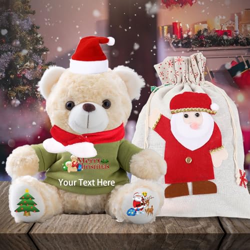 MeterBear Weihnachten Personalisierter Teddybär mit Text, Weihnachten Teddybär mit Deko Weihnachtsschmuck als Personalisierte Geschenke für Frauen Weihnachten/Papa Geschenk Weihnachten (25cm) von MeterBear