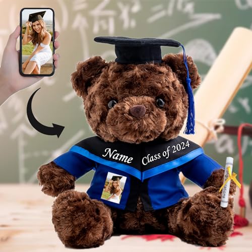 Personalisierte Geschenke Teddybär mit Text+Foto, GraduationBär Abschluss 2024 Personalisierte Teddybär für Graduation Schulabschluss Geschenk für Sie Oberschule/ Hochschule (20cm--Schwarz-Text+Foto) von MeterBear