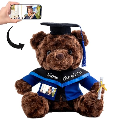 Personalisierte Geschenke Teddybär mit Text+Foto, GraduationBär Abschluss 2024 Personalisierte Teddybär für Graduation Schulabschluss Geschenk für Sie Oberschule/ Hochschule (20cm--Schwarz-Text+Foto) von MeterBear