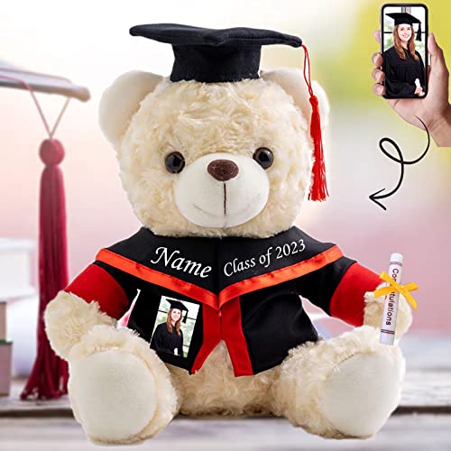 Personalisierte Geschenke Teddybär mit Text+Foto, GraduationBär Abschluss 2024 Personalisierte Teddybär für Graduation Schulabschluss Geschenk für Sie Oberschule/ Hochschule (20cm-Weiß-Text+Foto) von MeterBear