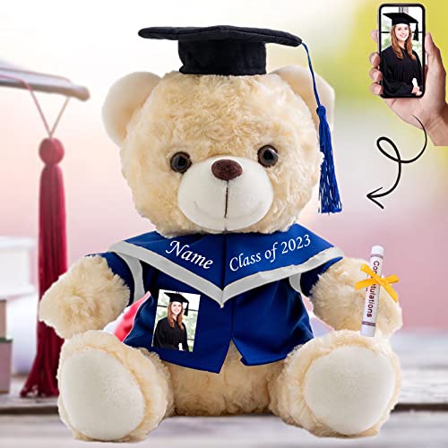 Personalisierte Geschenke Teddybär mit Text+Foto, GraduationBär Abschluss 2024 Personalisierte Teddybär für Graduation Schulabschluss Geschenk für Sie Oberschule/ Hochschule (20cm-Weiß-Text+Foto) von MeterBear