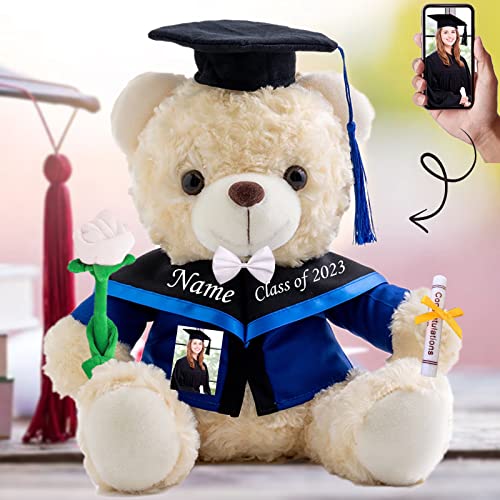 Personalisierte Geschenke Teddybär mit Text+Foto, GraduationBär Abschluss 2024 Personalisierte Teddybär für Graduation Schulabschluss Geschenk für Sie Oberschule / Hochschule (20cm-Weiß-Text+Foto) von MeterBear