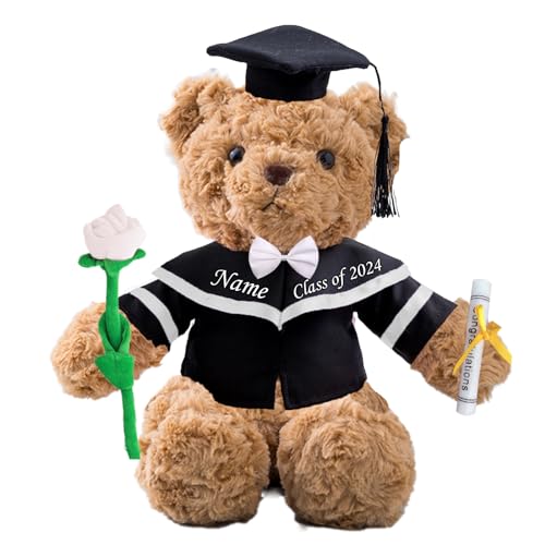 Personalisierter Abschluss-Teddybär, Abschlussgeschenke für Ihn Sie mit Text, Name oder Datum, Abschlussbär als Personalisiertes Abschlussgeschenk für sie ihn zum Abschluss 2024 (32cm-mit Rose) von MeterBear