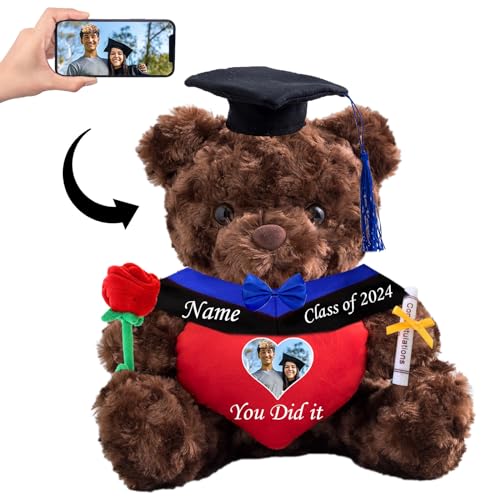 Personalisierter Teddybär mit Herz, Abschlussgeschenke für Ihn & Sie mit Text+Foto, Abschlussbär als Personalisiertes Abschlussgeschenk für Mädchen/ Jungen zum Abschluss 2024 (20-cm-Text+Foto) von MeterBear