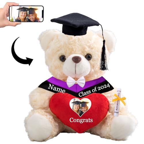 Personalisierter Teddybär mit Herz, Abschlussgeschenke für Ihn & Sie mit Text+Foto, Abschlussbär als Personalisiertes Abschlussgeschenk für Mädchen/ Jungen zum Abschluss 2024 (20cm/ Text+Foto) von MeterBear