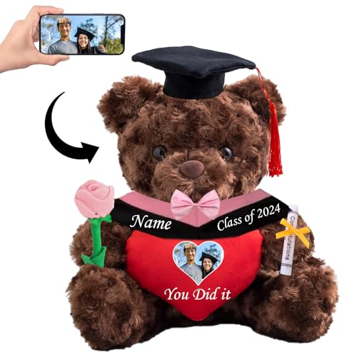 Personalisierter Teddybär mit Herz, Abschlussgeschenke für Ihn & Sie mit Text+Foto, Abschlussbär als Personalisiertes Abschlussgeschenk für Mädchen/ Jungen zum Abschluss 2024 (25-cm/ Text+Foto) von MeterBear