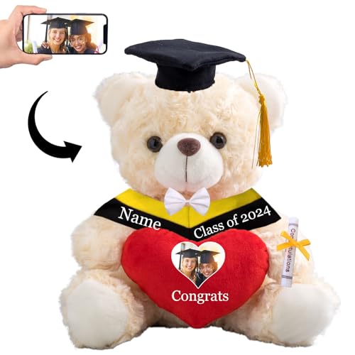 Personalisierter Teddybär mit Herz, Abschlussgeschenke für Ihn & Sie mit Text+Foto, Abschlussbär als Personalisiertes Abschlussgeschenk für Mädchen/ Jungen zum Abschluss 2024 (25cm/ Text+Foto) von MeterBear