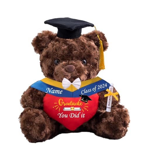 Personalisierter Teddybär mit Herz, Abschlussgeschenke für Ihn & Sie mit Text, Name oder Datum, Abschlussbär als Personalisiertes Abschlussgeschenk für Mädchen/ Jungen zum Abschluss 2024 (20-cm-Text) von MeterBear