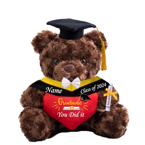 Personalisierter Teddybär mit Herz, Abschlussgeschenke für Ihn & Sie mit Text, Name oder Datum, Abschlussbär als Personalisiertes Abschlussgeschenk für Mädchen/ Jungen zum Abschluss 2024 (20-cm/ Text) von MeterBear