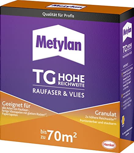 Metylan TG Hohe Reichweite Raufaser und Vlies Granulat, Tapetenkleister für Raufaser-, Papier und Vliestapeten, einfach anzuwendender Kleister, transparent, 1x500g von Metylan