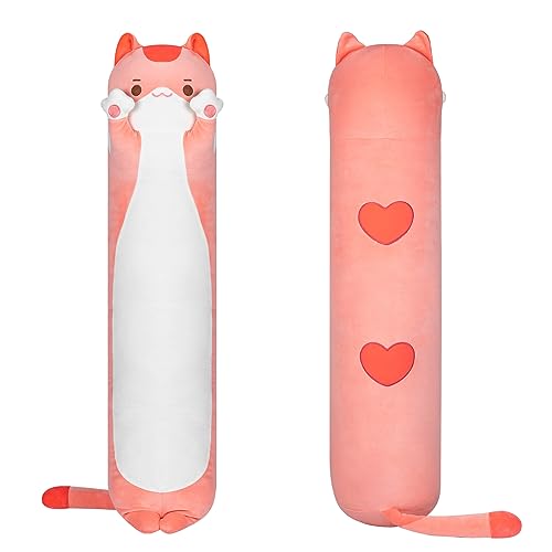 Mewaii 110CM Kuscheltier Kawaii Langes Katzen Plüsch Kissen Rosa Stofftiere Plüschtier Ausgestopftes Tier Spielzeug Kuschelkissen Geschenk Plüschkissen von Mewaii