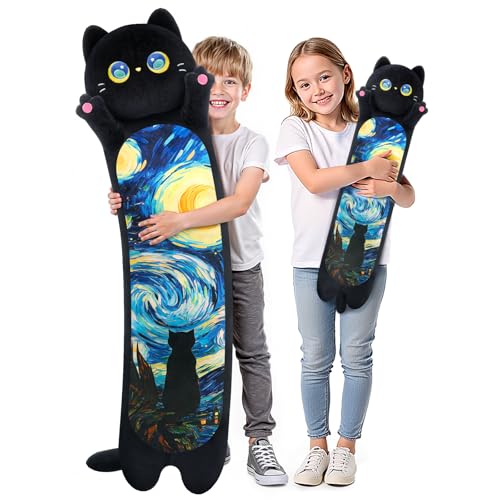 Mewaii 110CM Kuscheltier Kawaii Langes Katzen Plüsch Kissen Schwarze Katze Stofftiere Plüschtier Ausgestopftes Tier Spielzeug Kuschelkissen Geschenk Plüschkissen von Mewaii