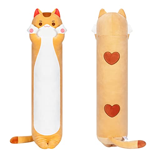 Mewaii Stofftiere Katzen Orange 110CM Plüsch Kissen Lang Kätzchen Plüschtier Ausgestopftes Tier Spielzeug Kuschelkissen Geschenk Plüschkissen über 3 Jahren von Mewaii