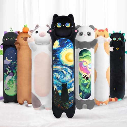 Mewaii 130CM Kuscheltier Kawaii Langes Katzen Plüsch Kissen Schwarze Katze Stofftiere Plüschtier Ausgestopftes Tier Spielzeug Kuschelkissen Geschenk Plüschkissen von Mewaii