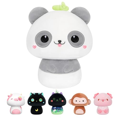 Mewaii 20CM Kawaii Kuscheltier Grauer Panda Pilzförmiges Stofftier Wurfkissen Plüsch Kissen Ausgestopftes Spielzeug Geschenk für Kinder ab 3 Jahren von Mewaii