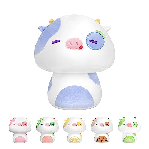 Mewaii 20CM Kawaii Kuscheltier für Kinder Blaubeerkuh Pilzförmiges Plüschtier Stofftiere Weiches Kuscheltier Wurfkissen Plüsch Kissen Ausgestopftes Spielzeug Stofftiere Geschenk über 3 Jahren von Mewaii