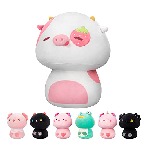 Mewaii 20CM Kuscheltier Kawaii für Kinder Erdbeerkuh Pilzförmiges Plüschtier Stofftiere Weiches Wurfkissen Plüsch Kissen Ausgestopftes Spielzeug Geschenk über 3 Jahren von Mewaii