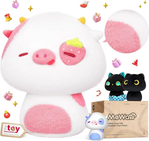 Mewaii 36CM Kawaii Kuscheltier für Kinder Erdbeerkuh Pilzförmiges Plüschtier Stofftiere Weiches Kuscheltier Wurfkissen Plüsch Kissen Ausgestopftes Spielzeug Stofftiere Geschenk über 3 Jahren von Mewaii