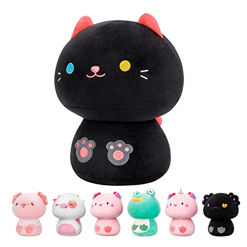 Mewaii 36CM Plüschtier Kuscheltier Kawaii für Kinder Schwarze Katze Pilzförmiges Stofftiere Weiches Kuscheltier Wurfkissen Plüsch Kissen Ausgestopftes Spielzeug Stofftiere Geschenk über 3 Jahren von Mewaii