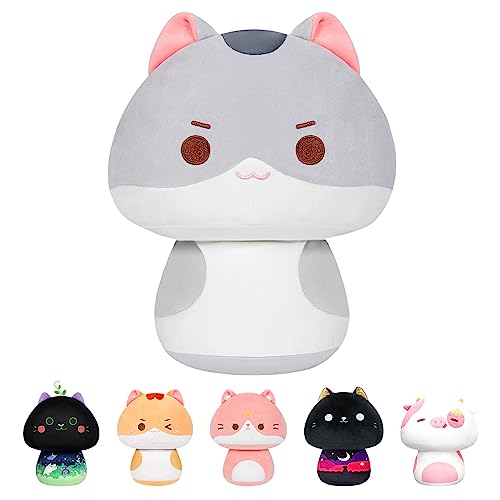 Mewaii 36CM Weiche Katze Pilz Gefüllte Tier Plüsch Kissen Squishy Spielzeug mit Grau von Mewaii