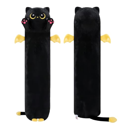 Mewaii 50CM Kuscheltier Kawaii Langes Katzen Plüsch Kissen Mondauge Schwarz Stofftiere Plüschtier Ausgestopftes Tier Spielzeug Kuschelkissen Geschenk Plüschkissen von Mewaii