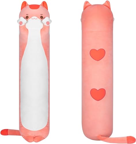 Mewaii 50CM Kuscheltier Kawaii Langes Katzen Plüsch Kissen Rosa Stofftiere Plüschtier Ausgestopftes Tier Spielzeug Kuschelkissen Geschenk Plüschkissen von Mewaii