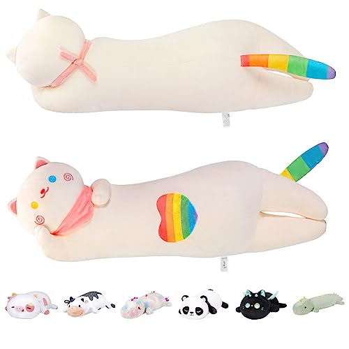 Mewaii Plüsch-Kissen, 65 cm, langes Kissen, Katze und Regenbogen, für Kinder, Tierpuppe, Kawaii-Spielzeug, für Kinder, niedlich, flauschig, Komfort, Plüschkissen, als Geschenk ab 3 Jahren von Mewaii