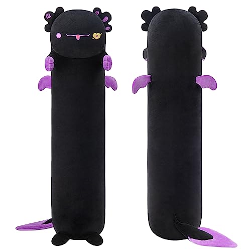 Mewaii 70CM Kuscheltier Kawaii Katzen Plüschkissen Schwarz Axolotl Stofftiere Lang Kätzchen Plüschtier Ausgestopftes Tier Spielzeug Kuschelkissen Geschenk Plüschkissen von Mewaii