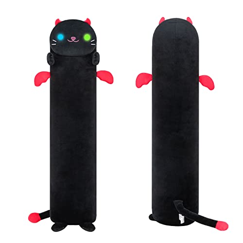 Mewaii 70CM Lange leuchtende Katze Plüsch Kissen Gefüllte Tiere Squishy Kissen Plüsch Nette Beleuchtung Kitty Schlafen Umarmung Plüsch Kissen Weiche Spielzeug für Kinder (Schwarz) von Mewaii