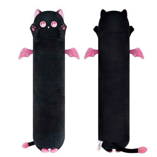 Mewaii 90CM Kuscheltier Rosa Katze mit großen Augen Plüschkissen Stofftiere Lang Plüschtier Ausgestopftes Tier Spielzeug Kuschelkissen Geschenk Plüschkissen von Mewaii