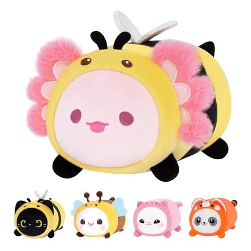 Mewaii Axolotl Biene Plüschkissen 20CM Weiches Kawaii Kuscheltier für Kinder,Niedliches Salamander Plüschtier,Perfektes Kuschelkissen und Geschenk von Mewaii