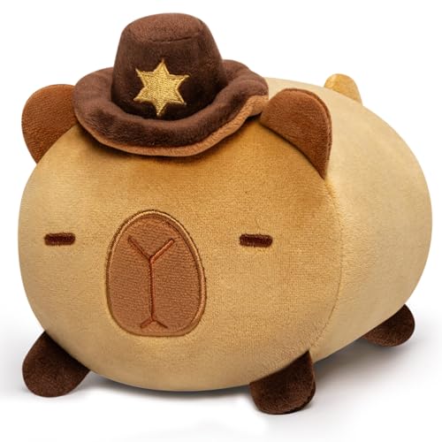 Mewaii Capybara Plüschtier,Kawaii Capybara Plüschtier mit Cowboyhut,Weiches Kuscheltiere,Süßes Spielzeug als Geschenk für Mädchen,Jungen und Kleinkinder (20 cm) von Mewaii